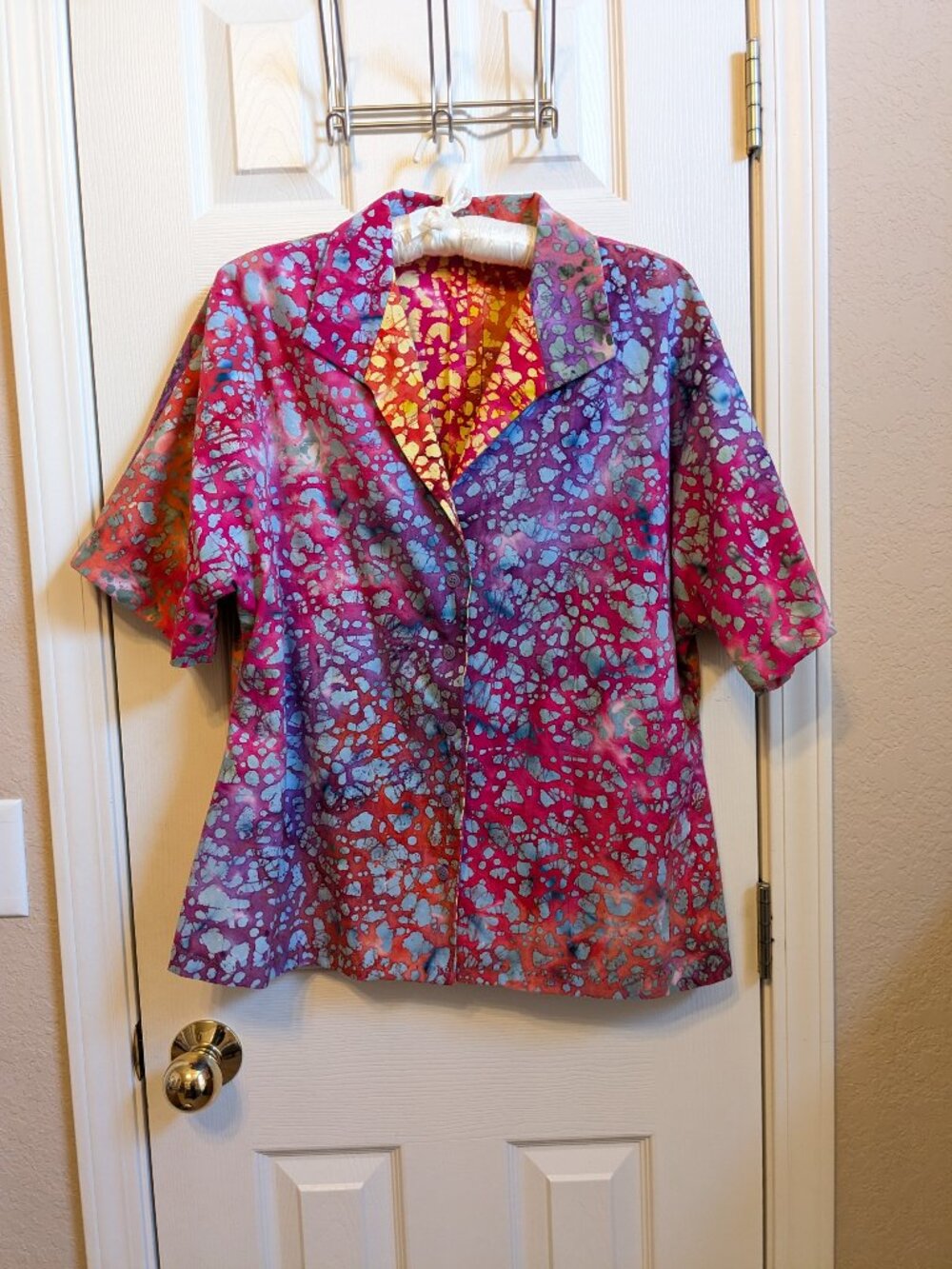 Hand Made Button Front Dolman Sleeve Batik Top Large